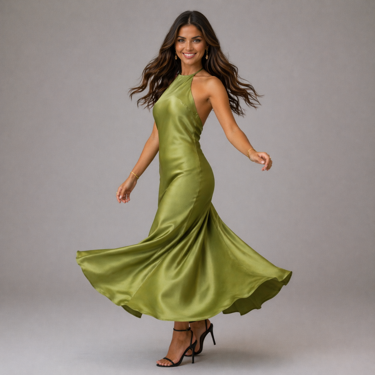 Robe de Soirée | Femmes, Tissu Soie Verte | Style Élégant