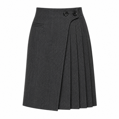Jupe Midi | Taille Haute Look Laine, Détails Boutons