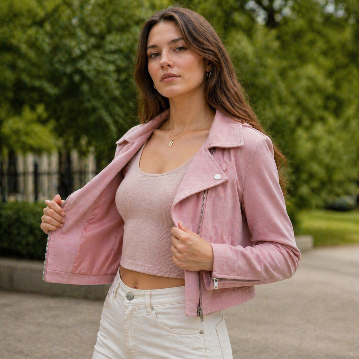 Veste Courte Femme Effet Suédine Polyester Coupe Ajustée