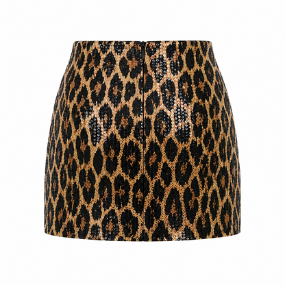 Mini Jupe | Imprimé Léopard, Pailletée | Taille Haute