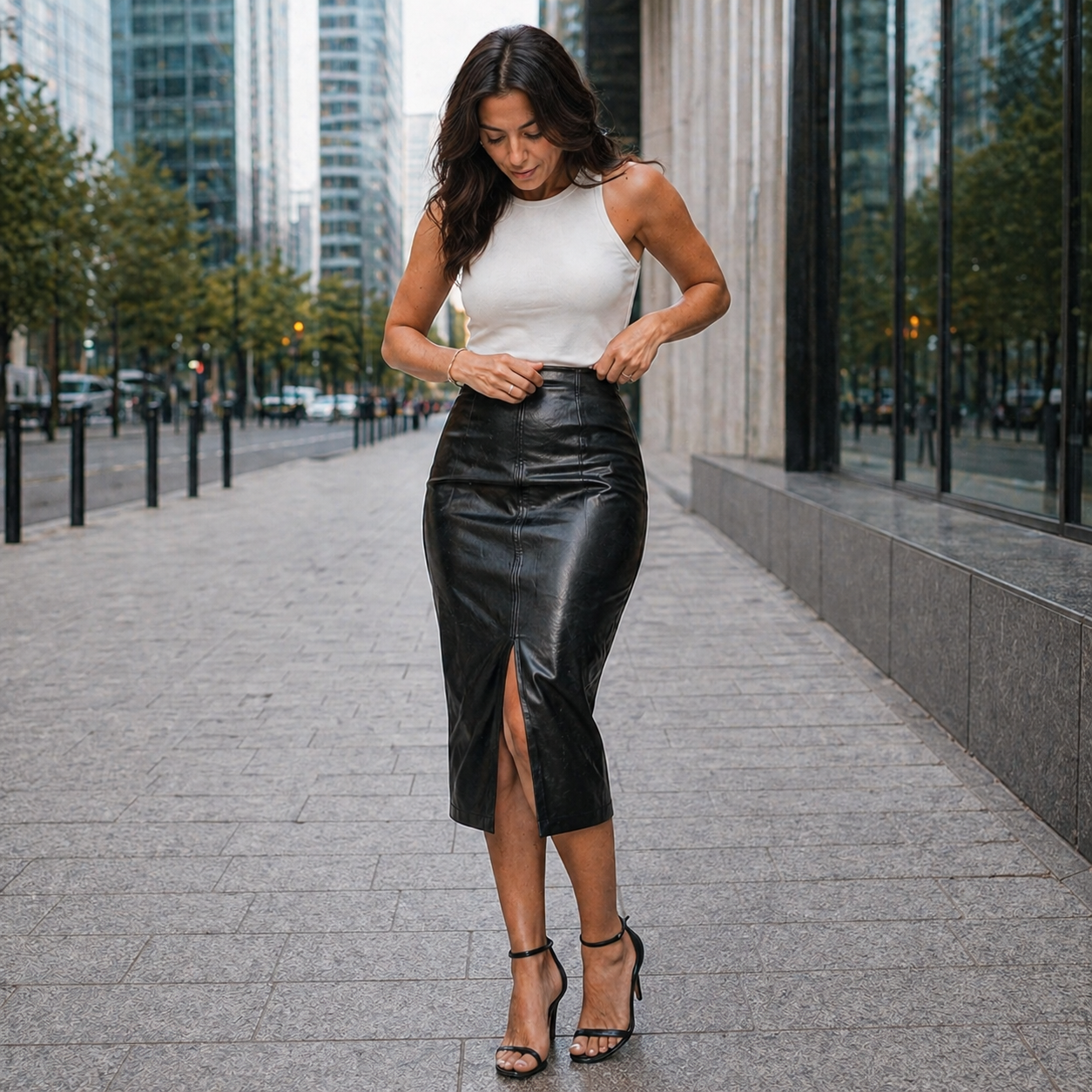 Jupe Midi | Cuir Noir, Coupe Ajustée