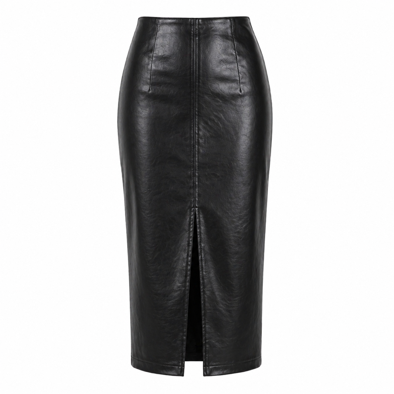 Jupe Midi | Cuir Noir, Coupe Ajustée