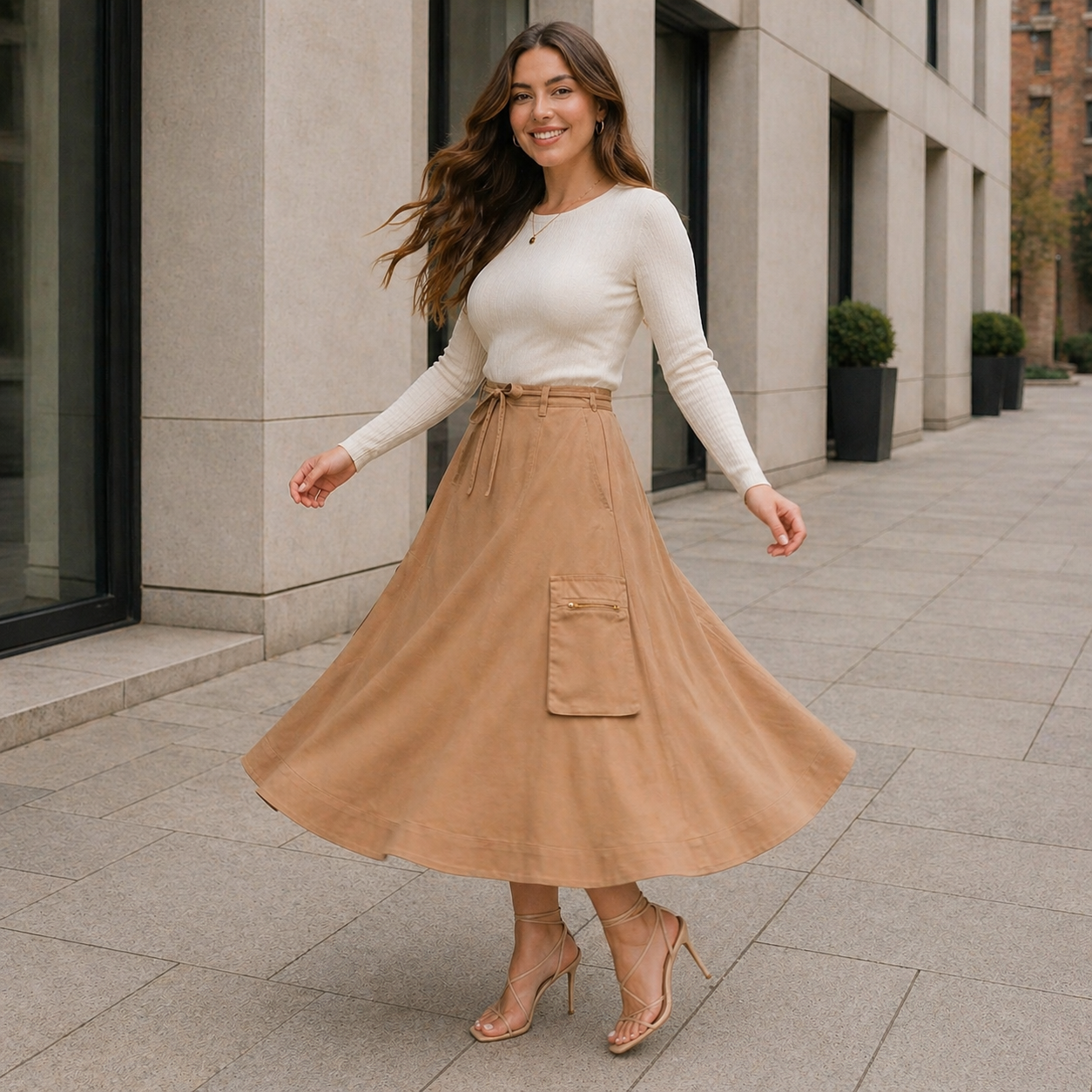 Jupe Midi Femme | Taille Haute Ajustable | Style Utilitaire
