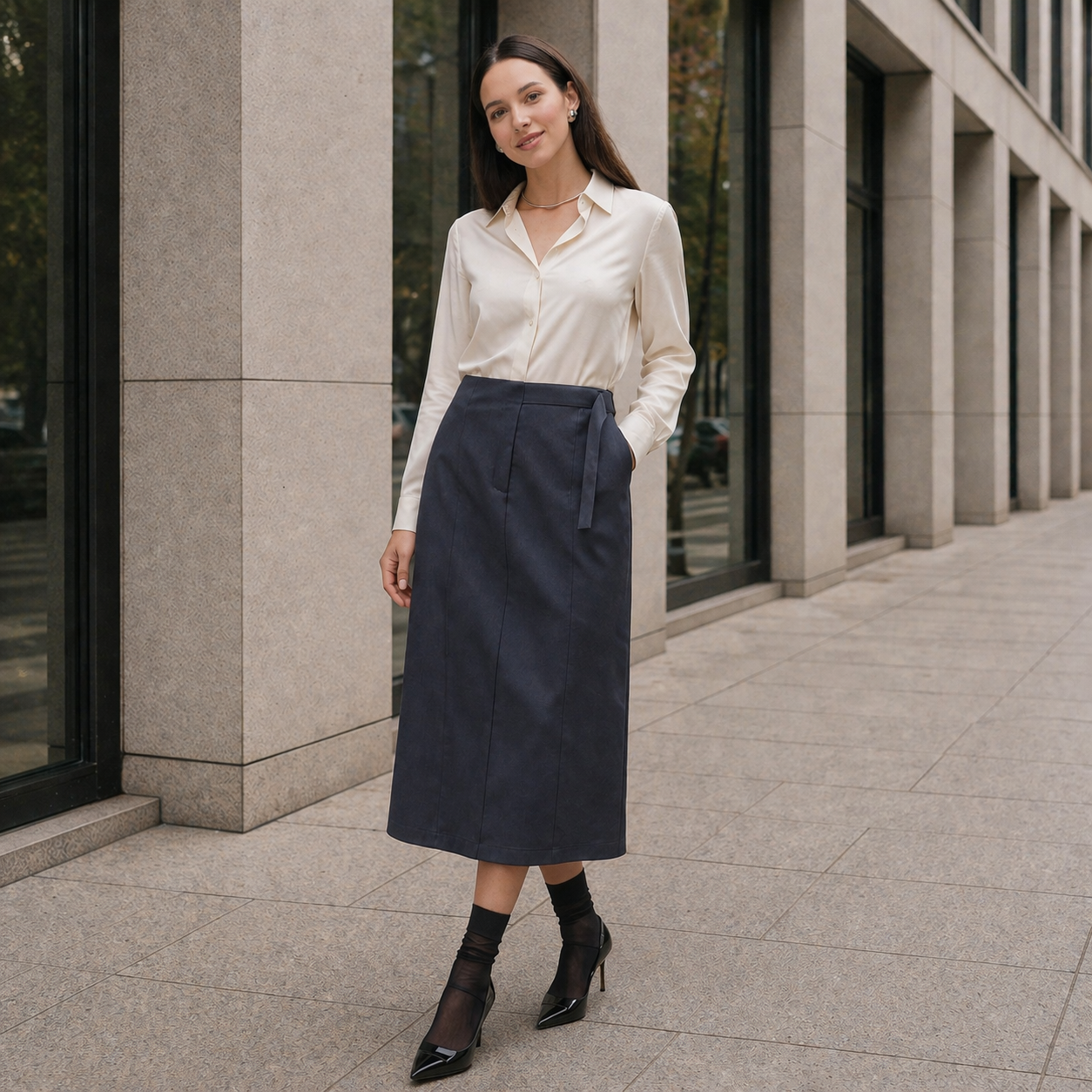 Jupe Midi Femme | Taille Ajustable | Gris Foncé