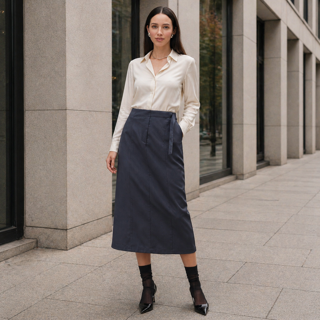 Jupe Midi Femme | Taille Ajustable | Gris Foncé