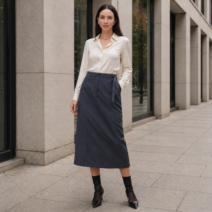 Jupe Midi Femme | Taille Ajustable | Gris Foncé
