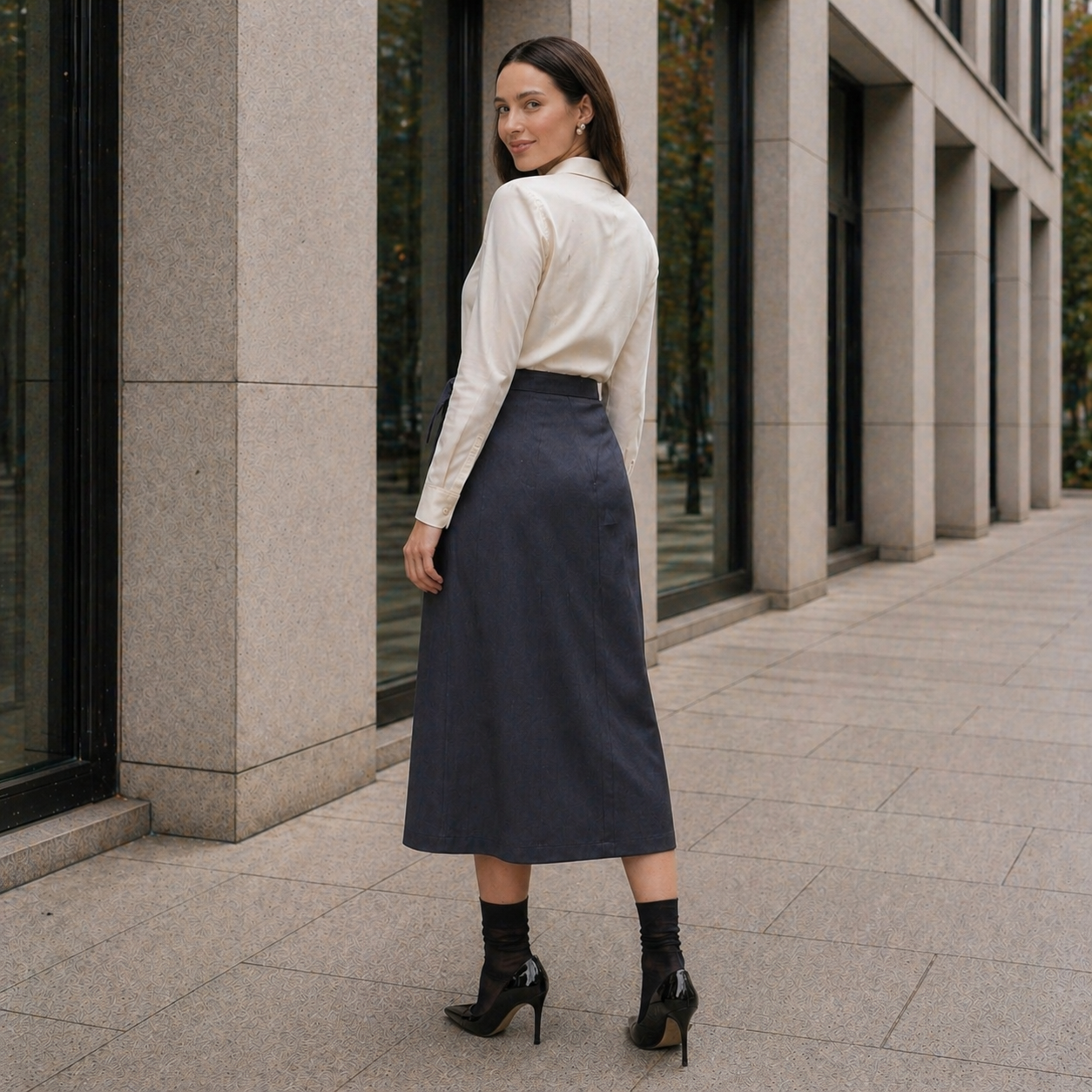 Jupe Midi Femme | Taille Ajustable | Gris Foncé