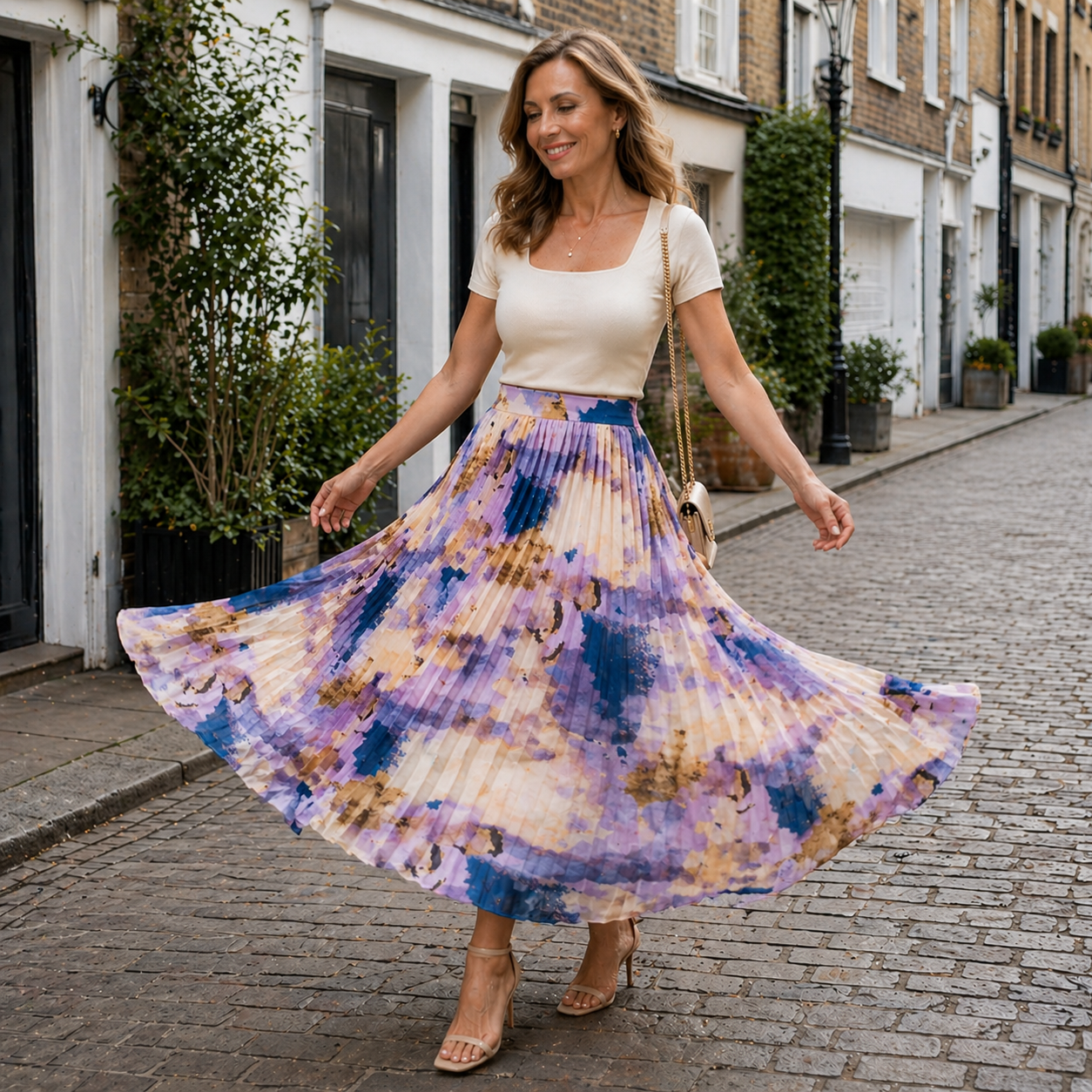 Jupe Maxi Femme | Motif Floral, Détails Plissés