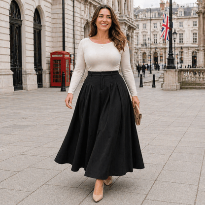 Jupe Maxi Trapèze Taille Haute Design Plissé