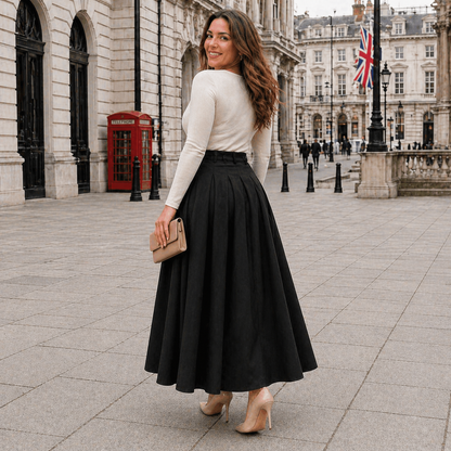 Jupe Maxi Trapèze | Taille Haute | Design Plissé