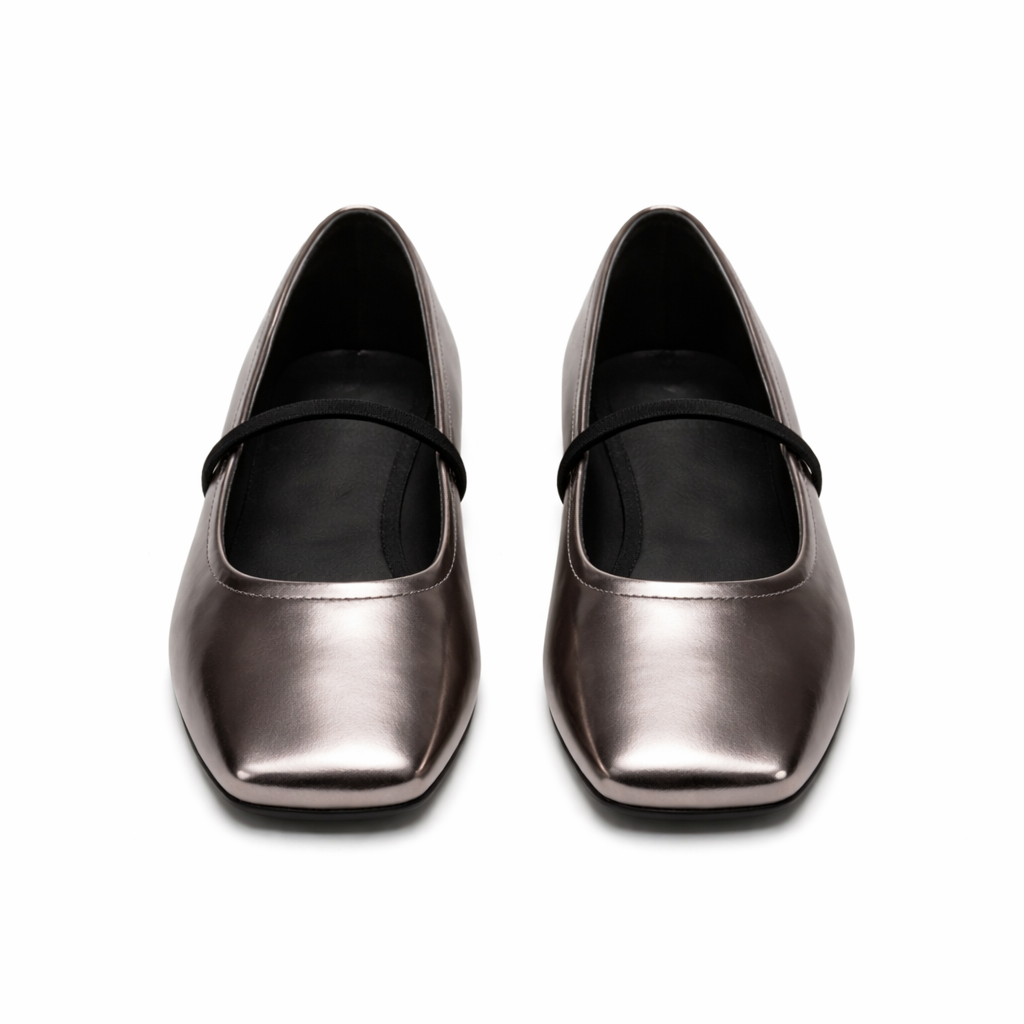 Ballerines femme bout carré finition métallisée confort sans lacets