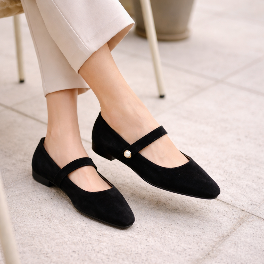 Ballerines pour femmes bout pointu lanière perlée élégant
