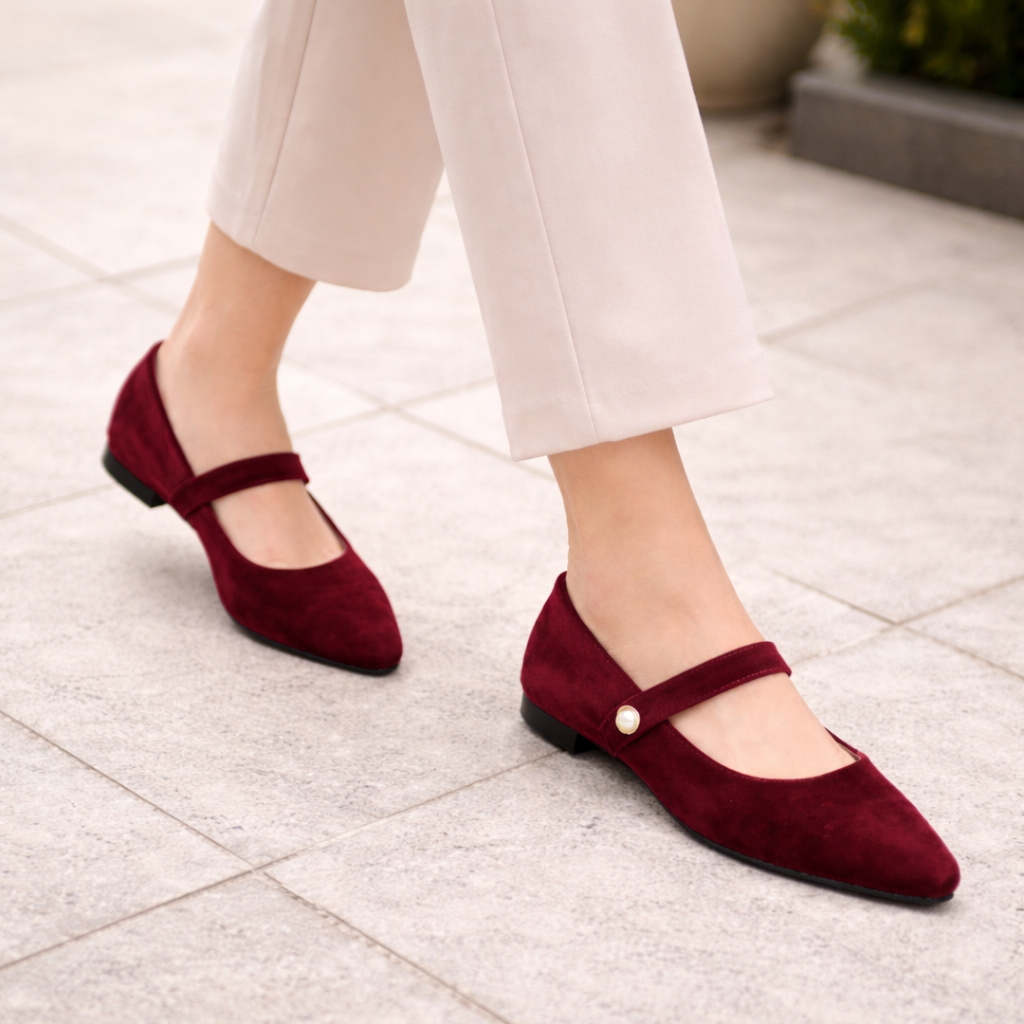 Ballerines pour femmes bout pointu lanière perlée élégant