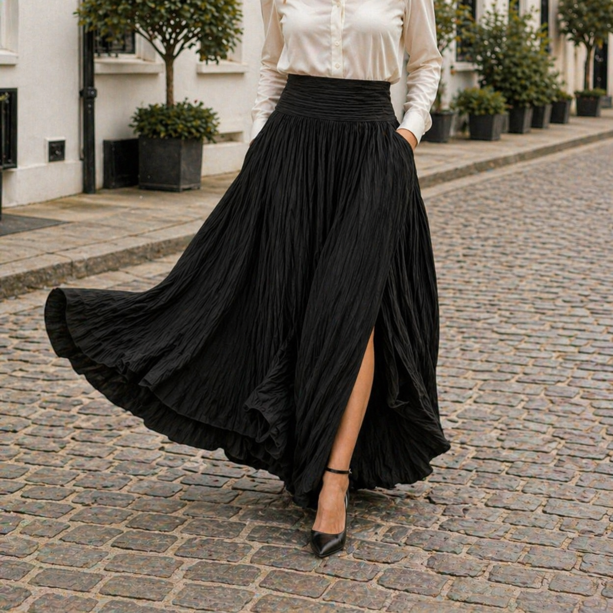 Jupe Maxi Taille Haute Plissée Plus Shirt
