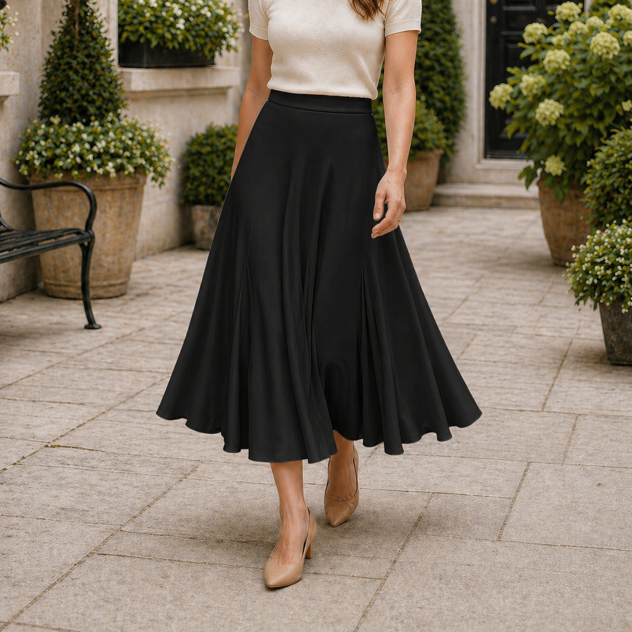 Jupe Maxi Femme Fluide Plis Noir