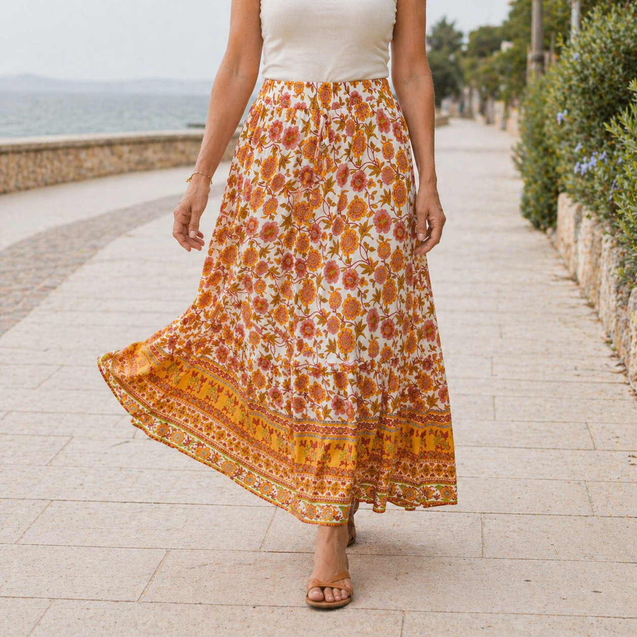 Jupe Maxi Design Floral Légère Vêtements d'Été