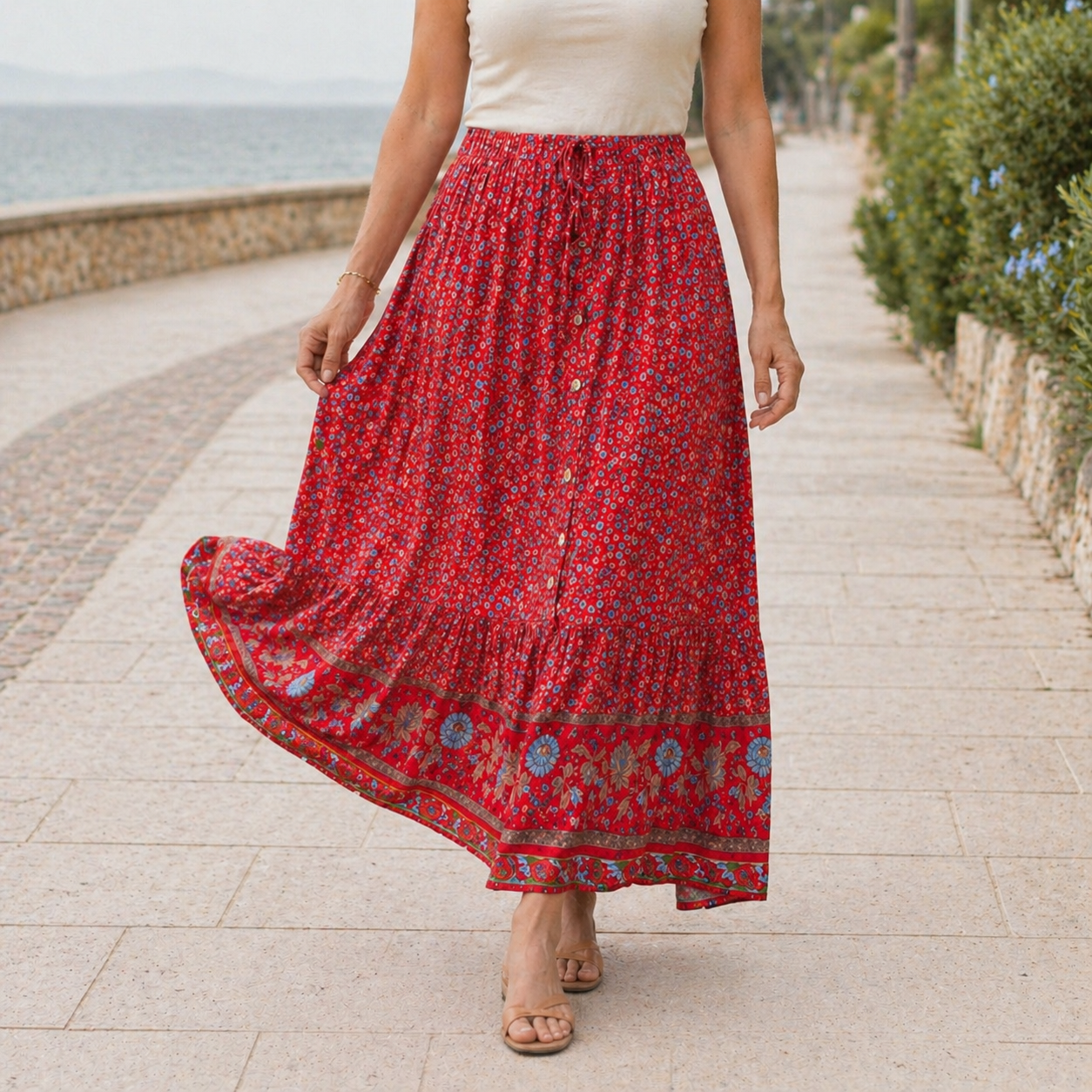 Jupe Maxi Design Floral Légère Vêtements d'Été