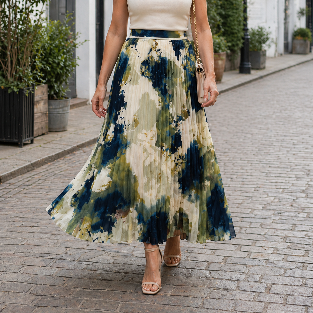 Jupe Maxi Femme | Motif Floral, Détails Plissés