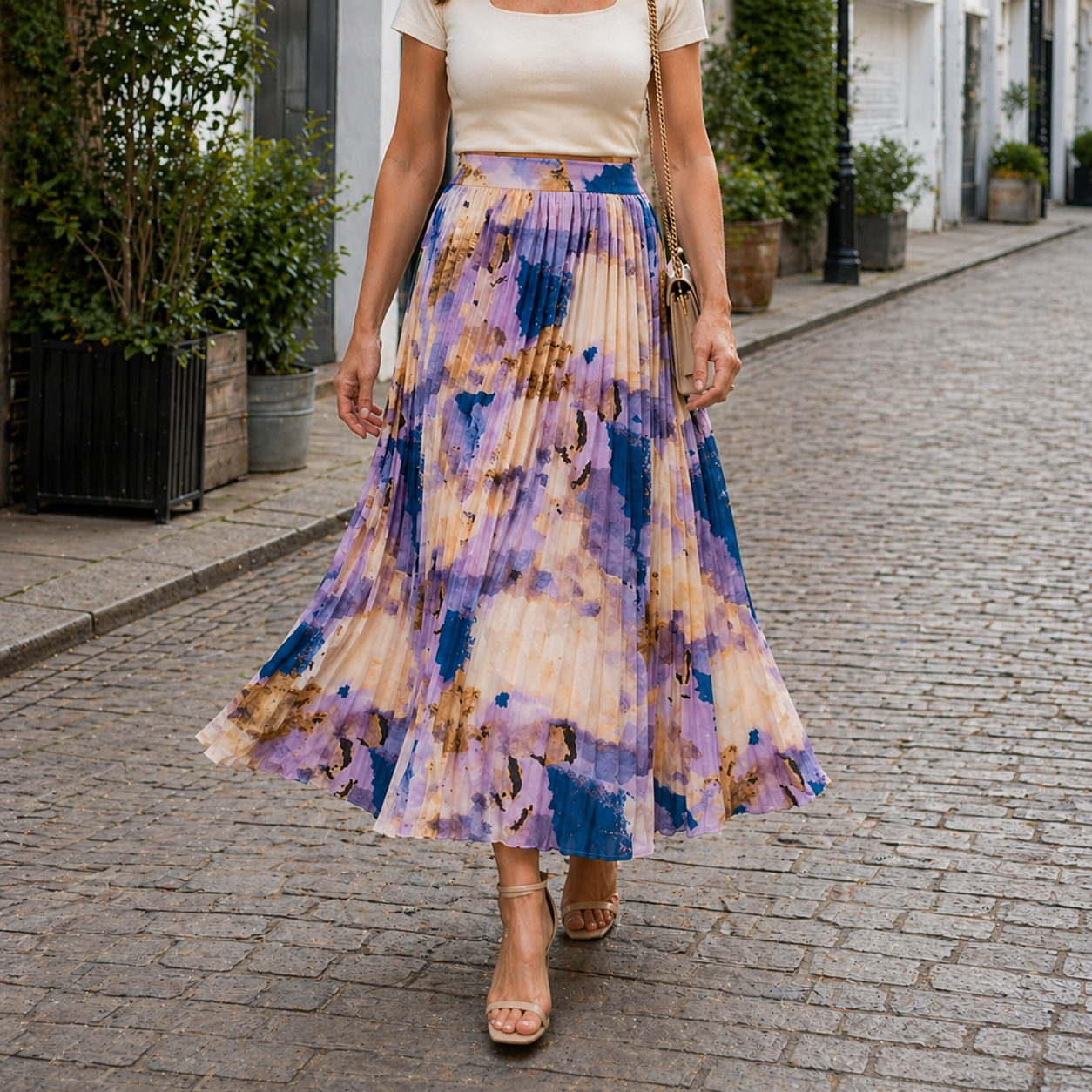 Jupe Maxi Femme | Motif Floral, Détails Plissés