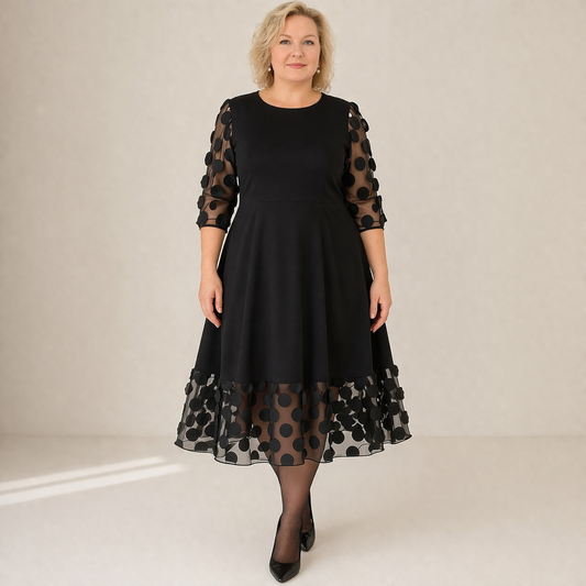 Robe Grande Taille à Pois Coupe Évasée