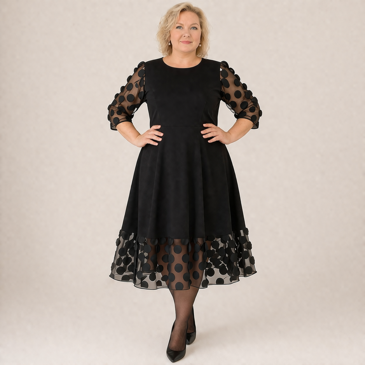 Robe Grande Taille | Robe à Pois Femme, Coupe Évasée | Style Casual Moderne