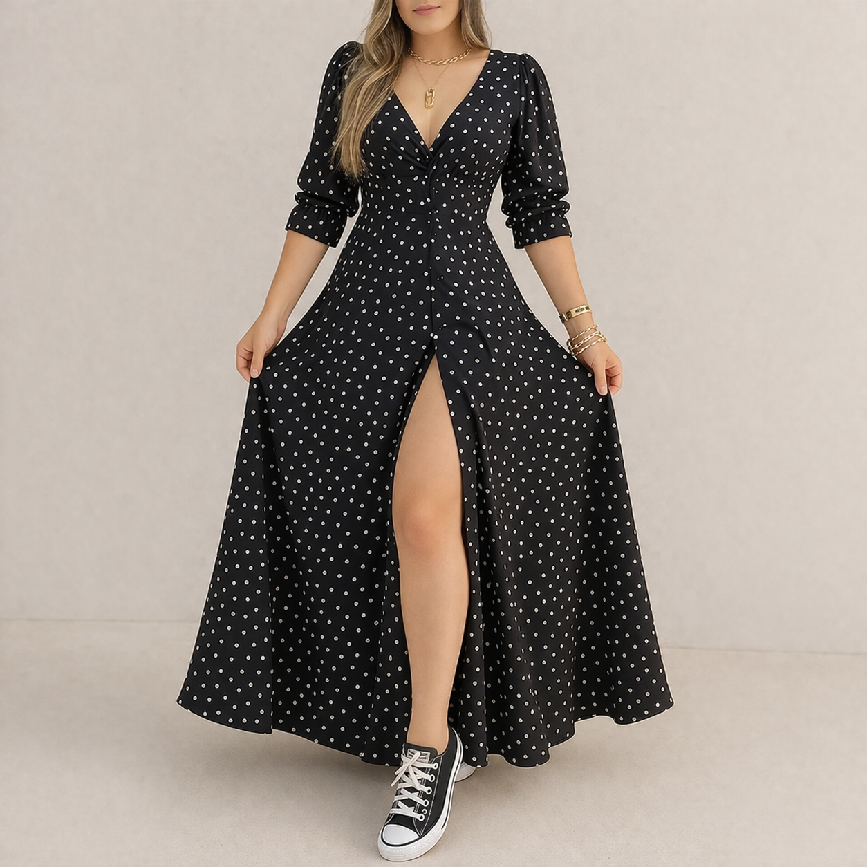 Robe à Pois | Élégante et Classique pour Femmes | Coupe Fluide
