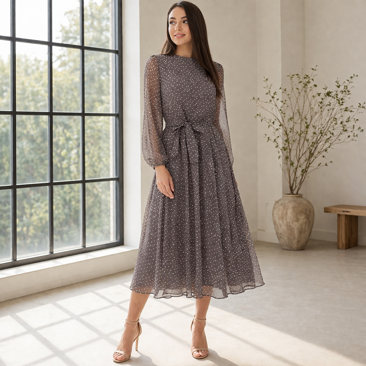Robe Midi | Pois Femme | Style Élégant et Fluide