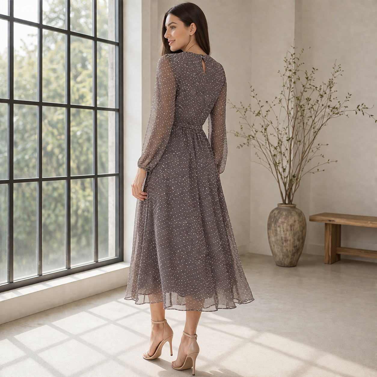 Robe Midi | Pois Femme | Style Élégant et Fluide