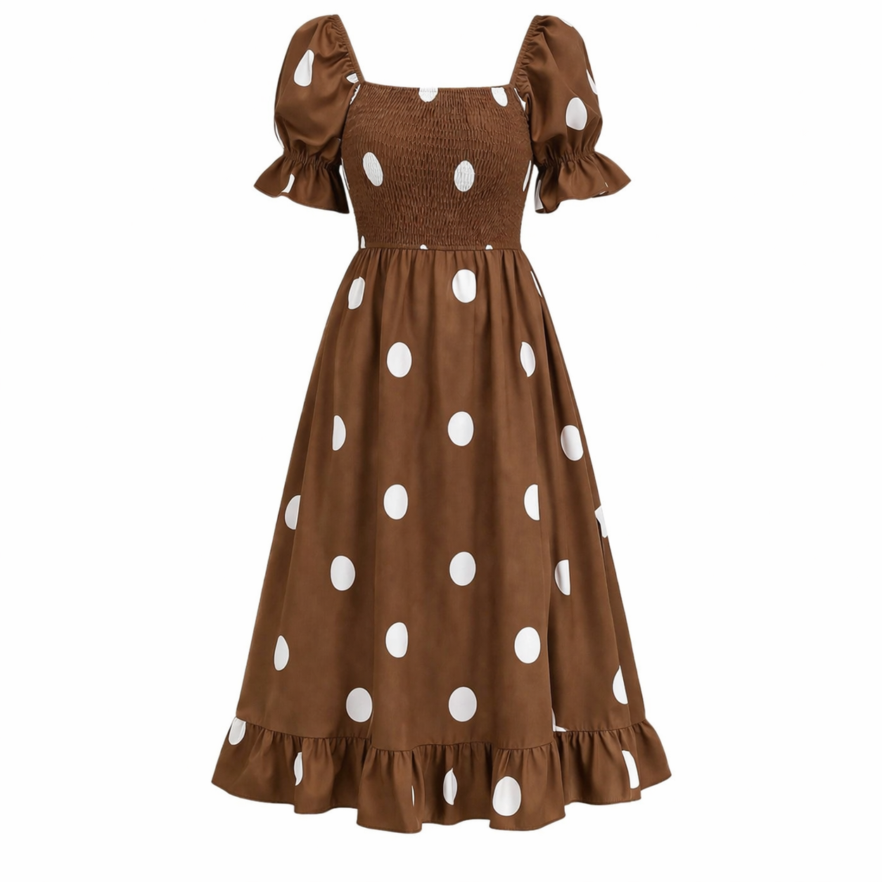 Robe Midi à Pois | Manches Bouffantes Femme | Style Élégant et Fluide