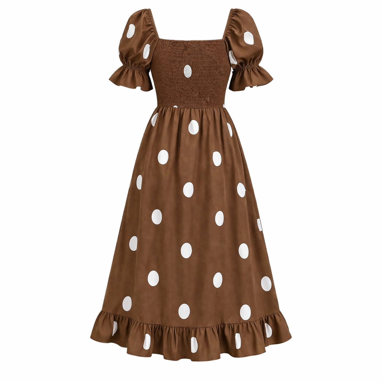 Robe Midi à Pois | Manches Bouffantes Femme | Style Élégant et Fluide
