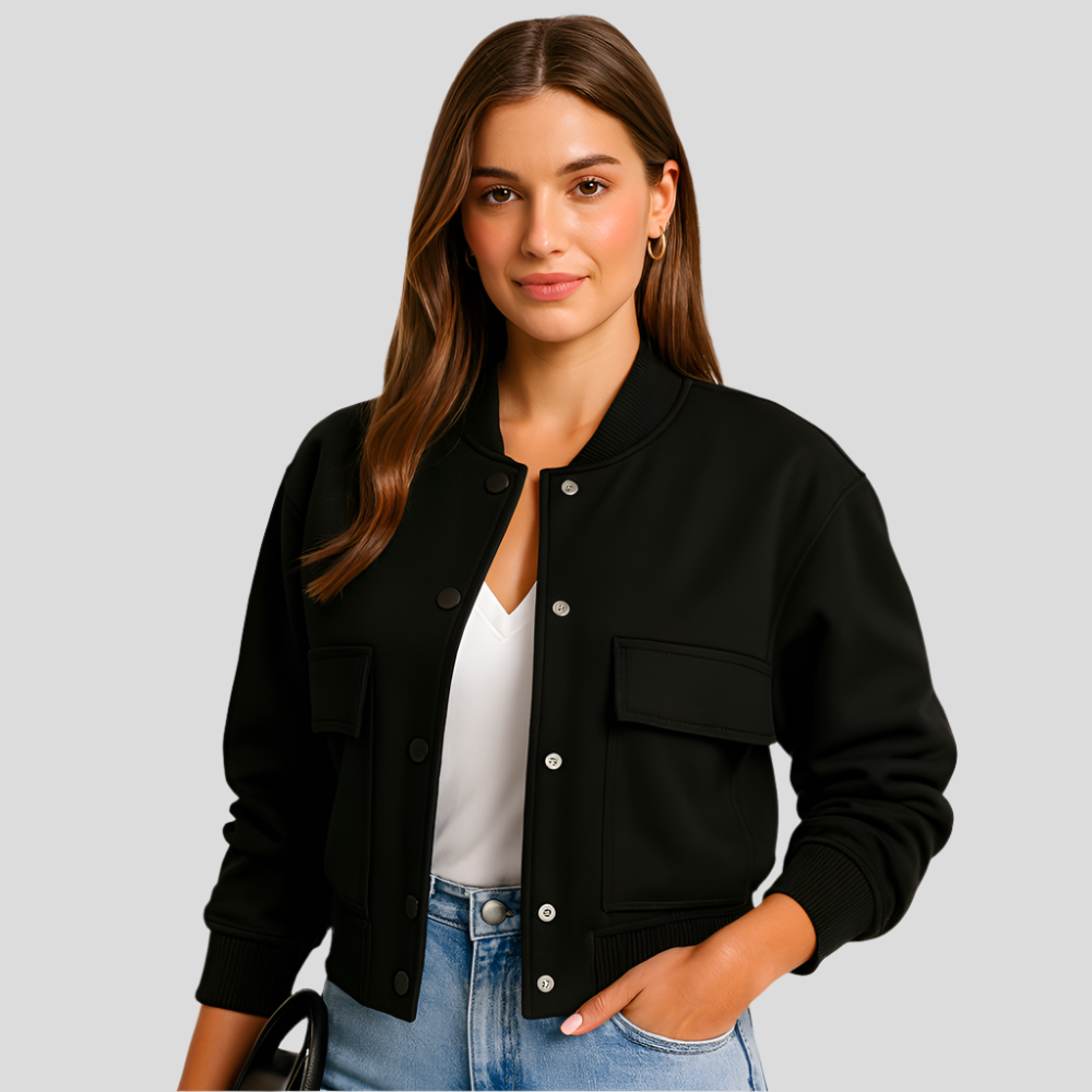 Veste pilote courte pour femmes - poches à rabat - fermeture à boutons-pression