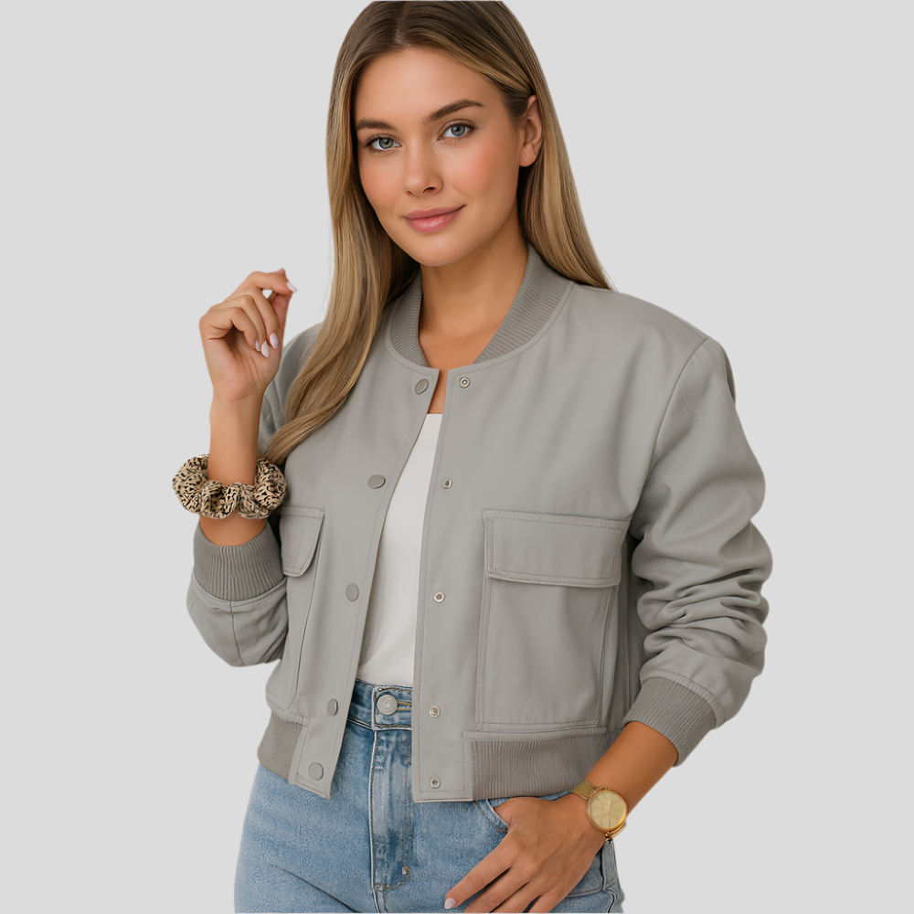 Veste pilote courte pour femmes - poches à rabat - fermeture à boutons-pression