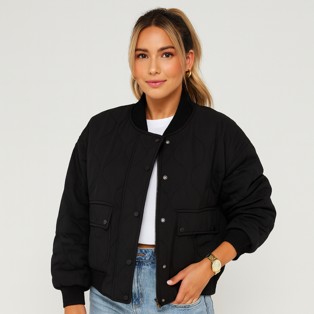 Veste bomber courte Karina – Bords côtelés – Poches latérales – Confortable pour femmes
