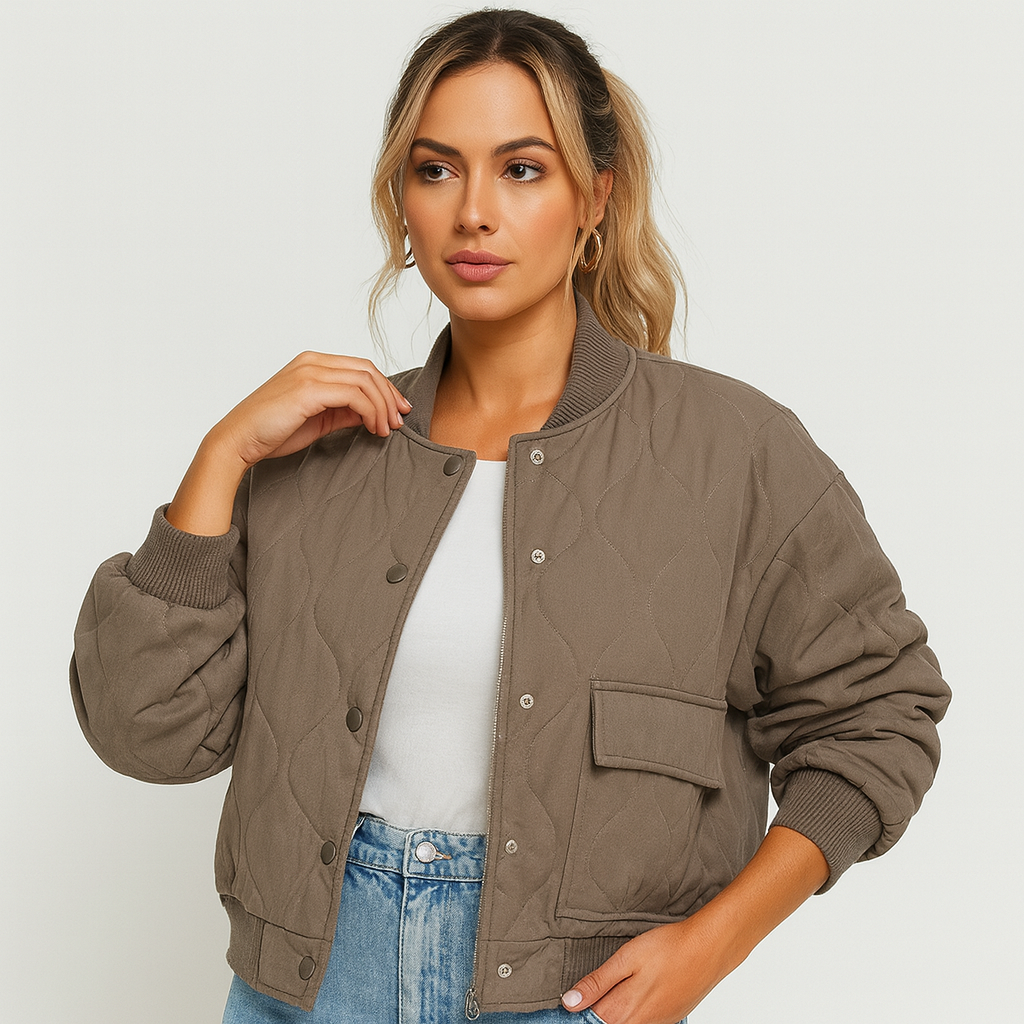 Veste bomber courte Karina – Bords côtelés – Poches latérales – Confortable pour femmes
