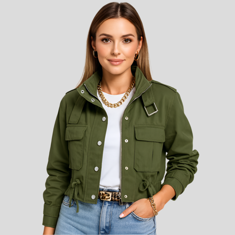 Veste courte pour femmes - Fermeture éclair élégante - Bord côtelé