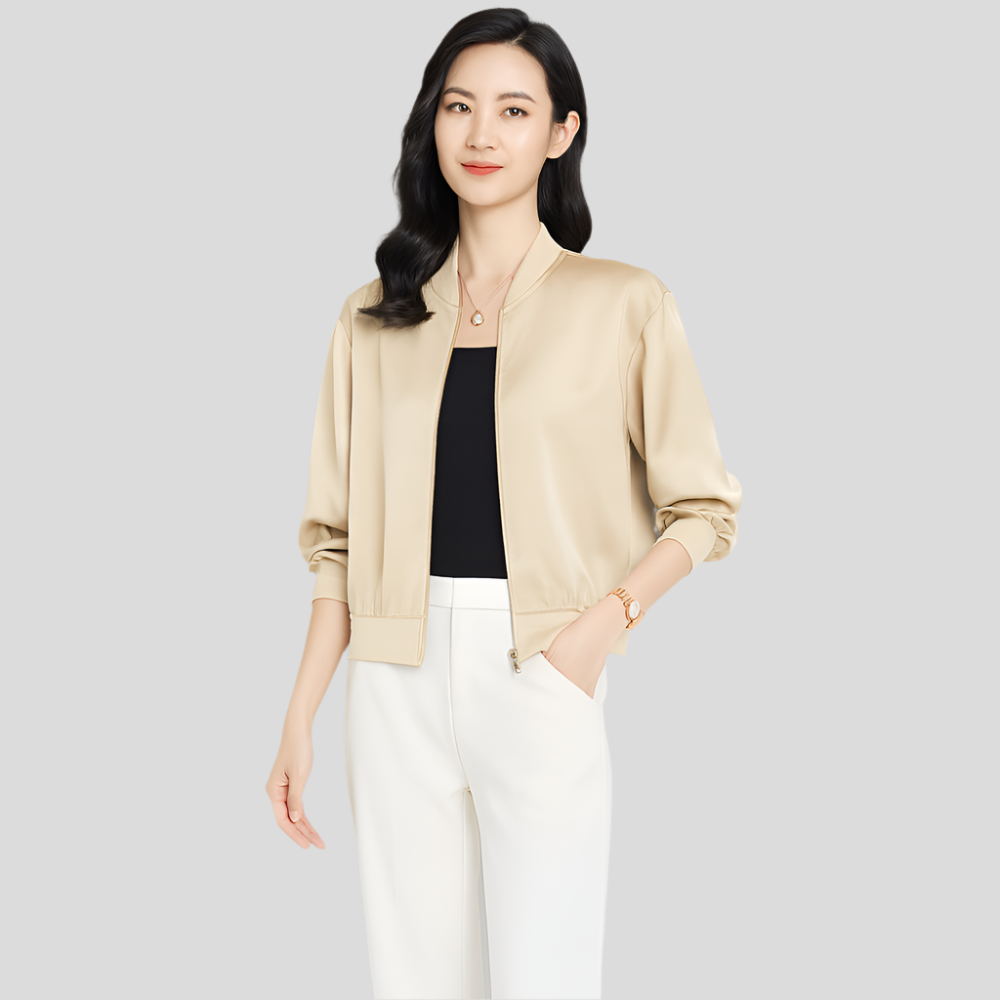 Veste en Satin pour Femmes – Coupe Lâche – Fermeture Éclair – Style Toute l'Année