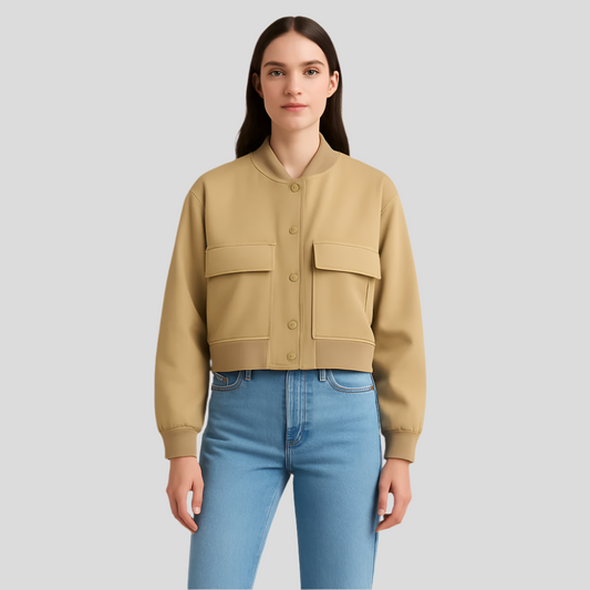 Veste pilote beige douce pour femmes - Style décontracté et confortable