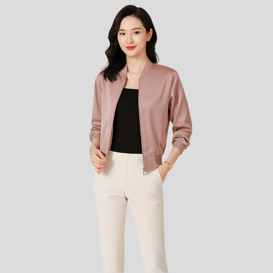 Veste en Satin pour Femmes – Coupe Lâche – Fermeture Éclair – Style Toute l'Année