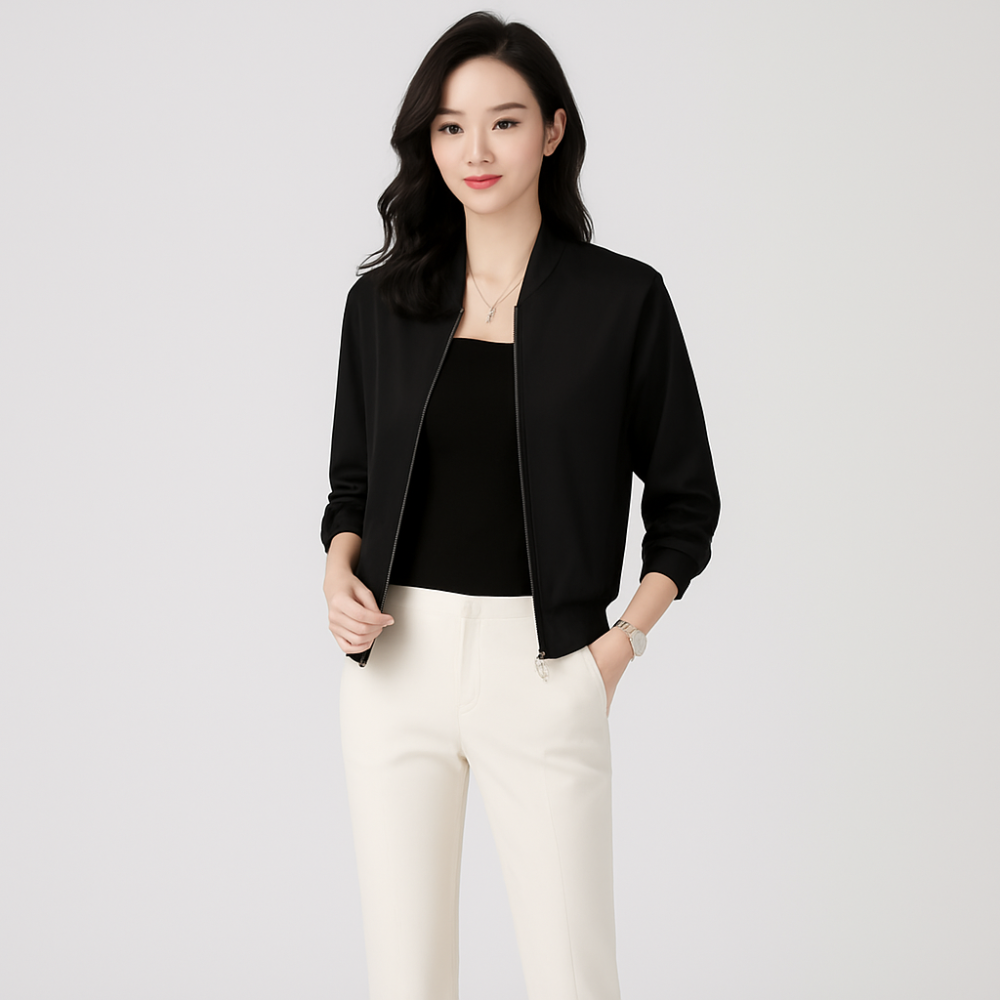 Veste en Satin pour Femmes – Coupe Lâche – Fermeture Éclair – Style Toute l'Année
