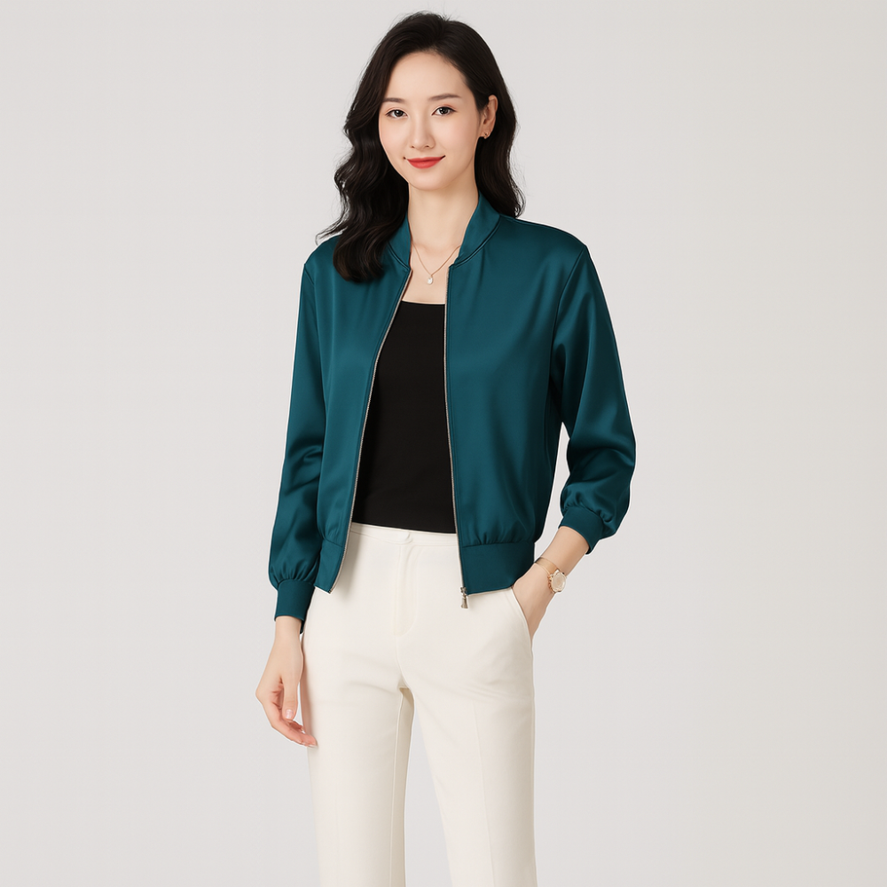Veste en Satin pour Femmes – Coupe Lâche – Fermeture Éclair – Style Toute l'Année