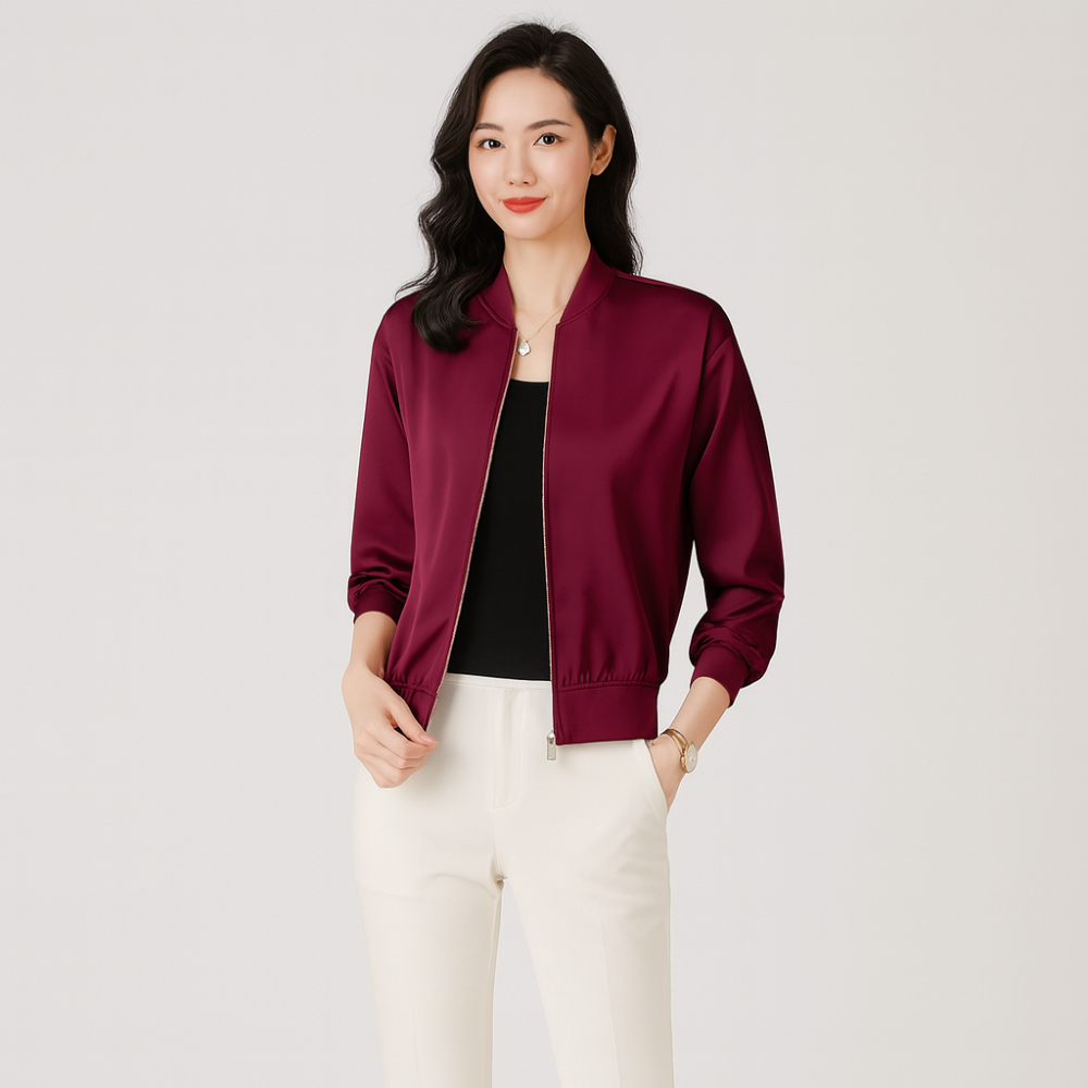Veste en Satin pour Femmes – Coupe Lâche – Fermeture Éclair – Style Toute l'Année
