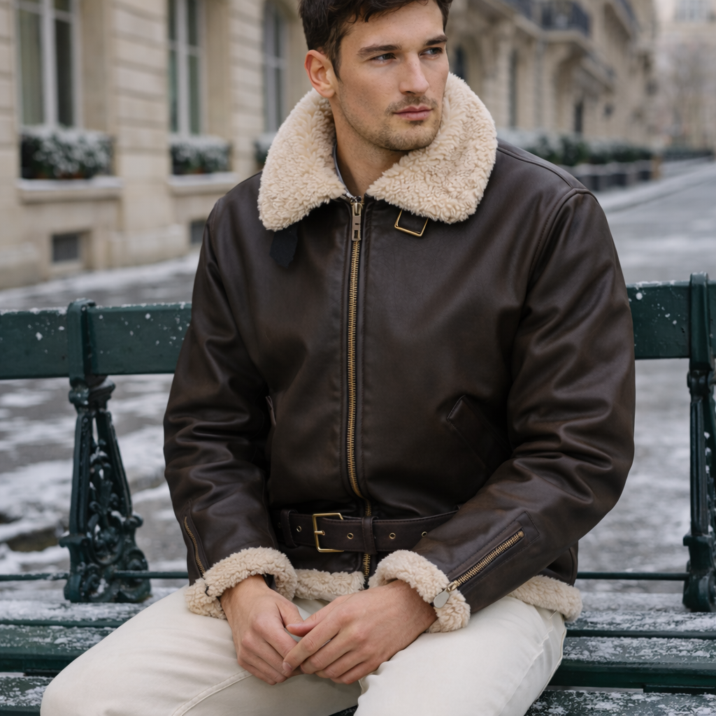 Veste aviateur homme cuir doublée fourrure