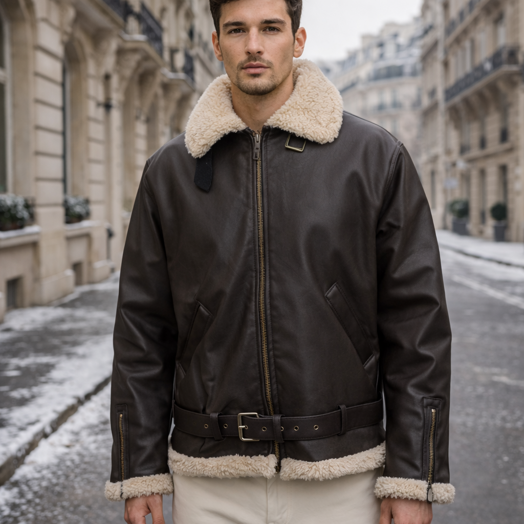 Veste aviateur homme cuir doublée fourrure