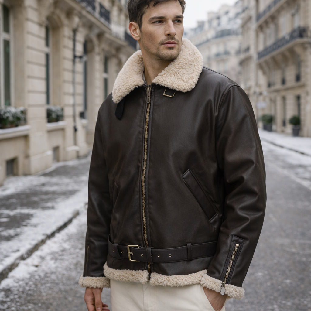 Veste aviateur homme cuir doublée fourrure