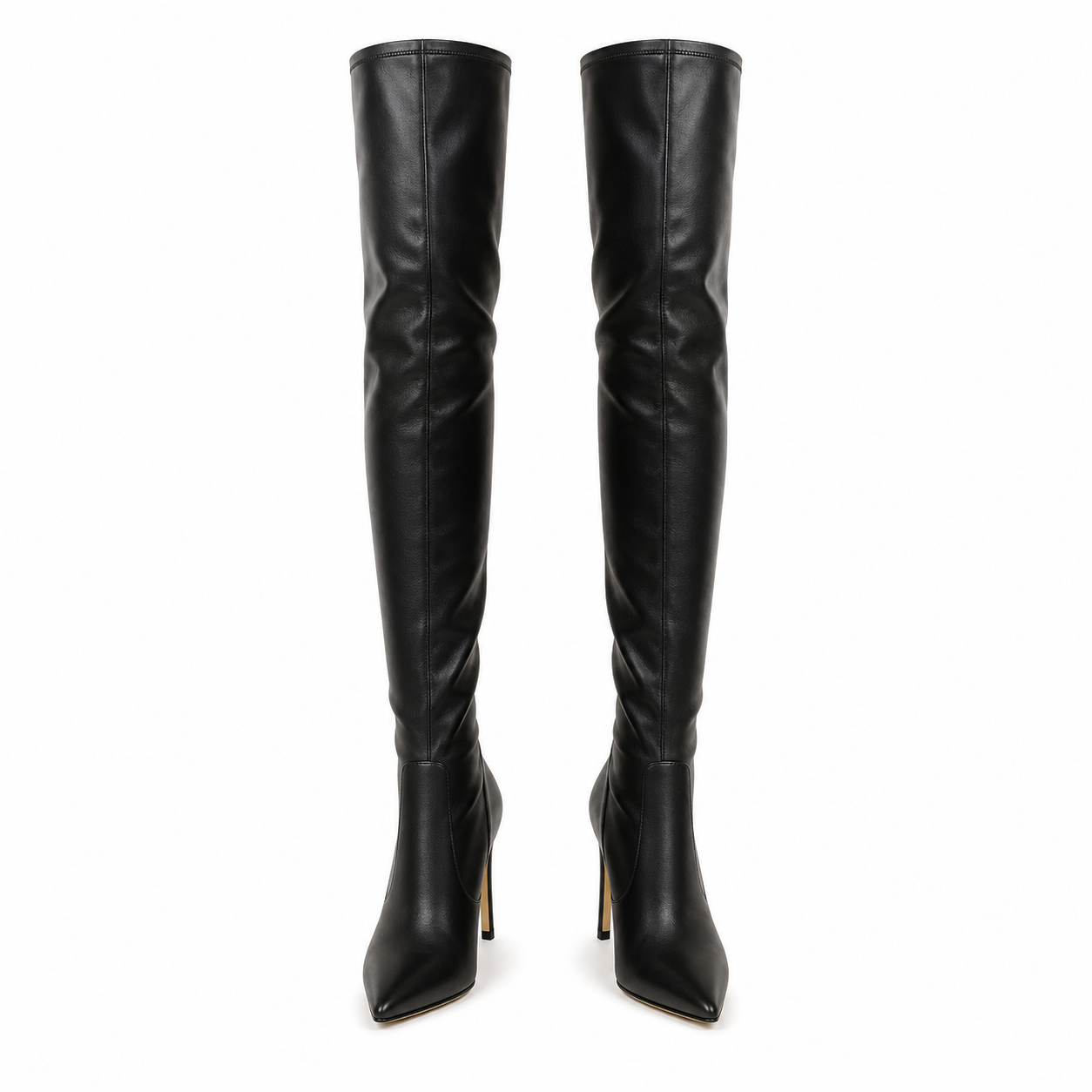 Mara - Black Overknee Boots with Gold Heel