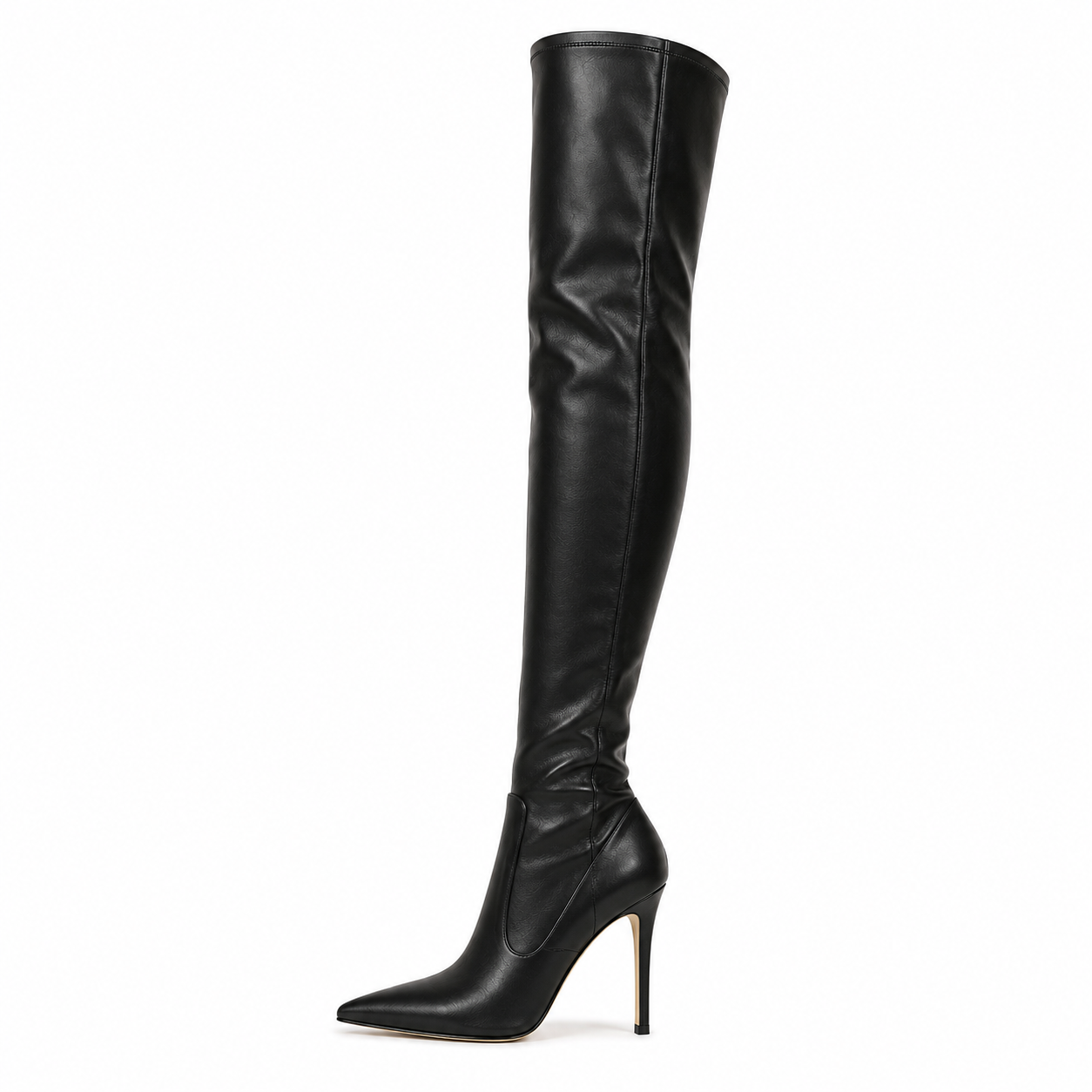 Mara - Black Overknee Boots with Gold Heel