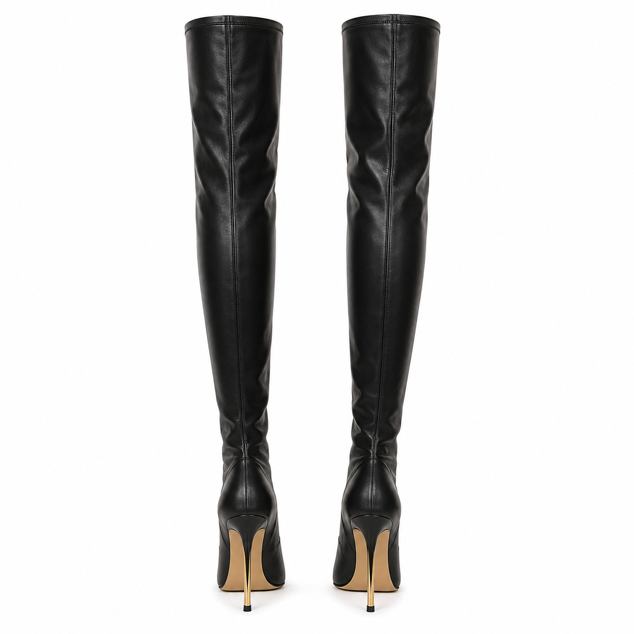 Mara - Black Overknee Boots with Gold Heel