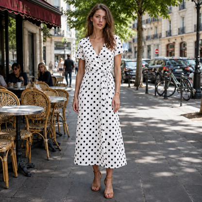 Robe Midi Femme | Pois, Lien Taille | Style Fluide Décontracté