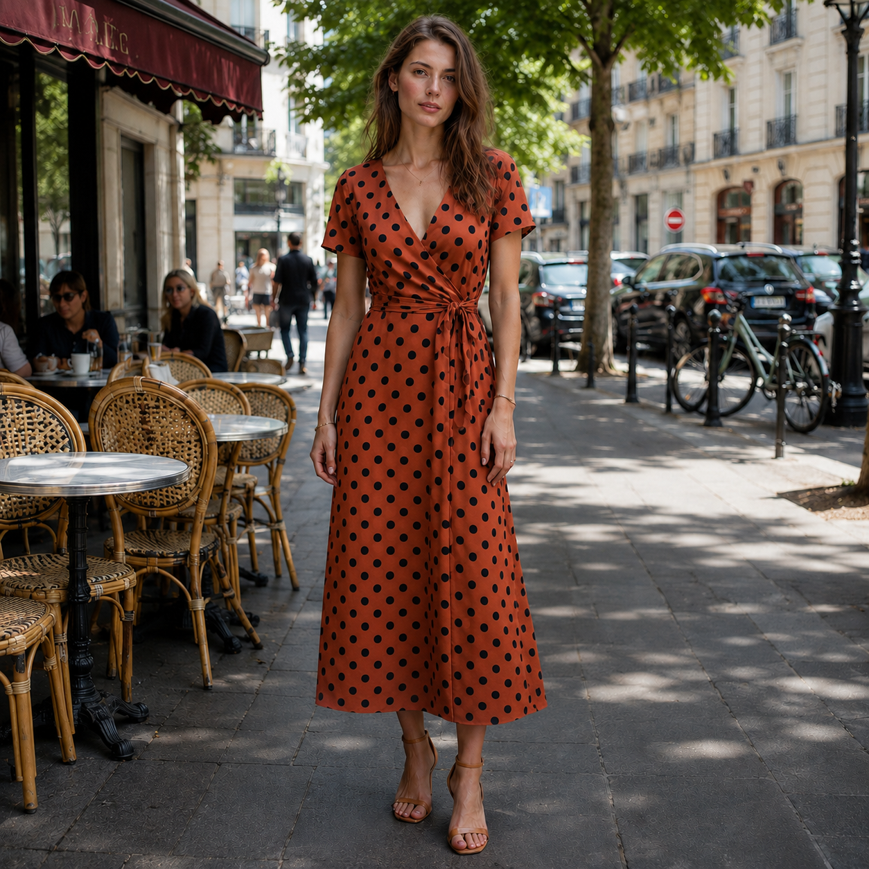 Robe Midi Femme | Pois, Lien Taille | Style Fluide Décontracté