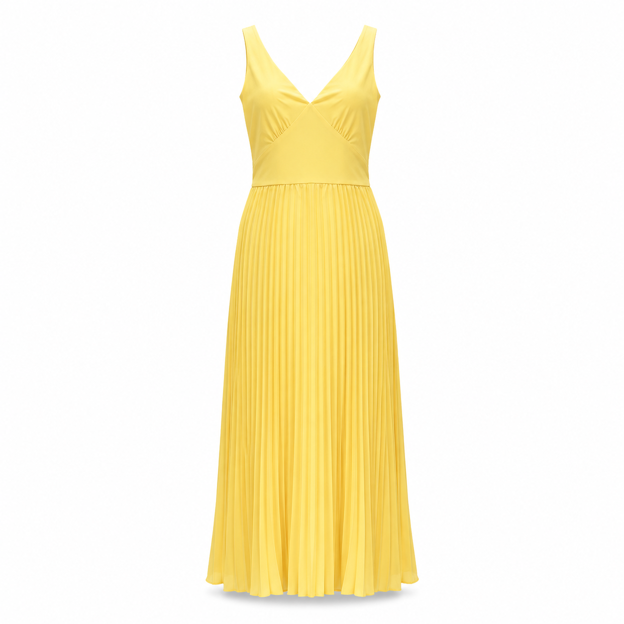 Maxi Evening Dress - A-Line Pleated - V-Neck - Elegant